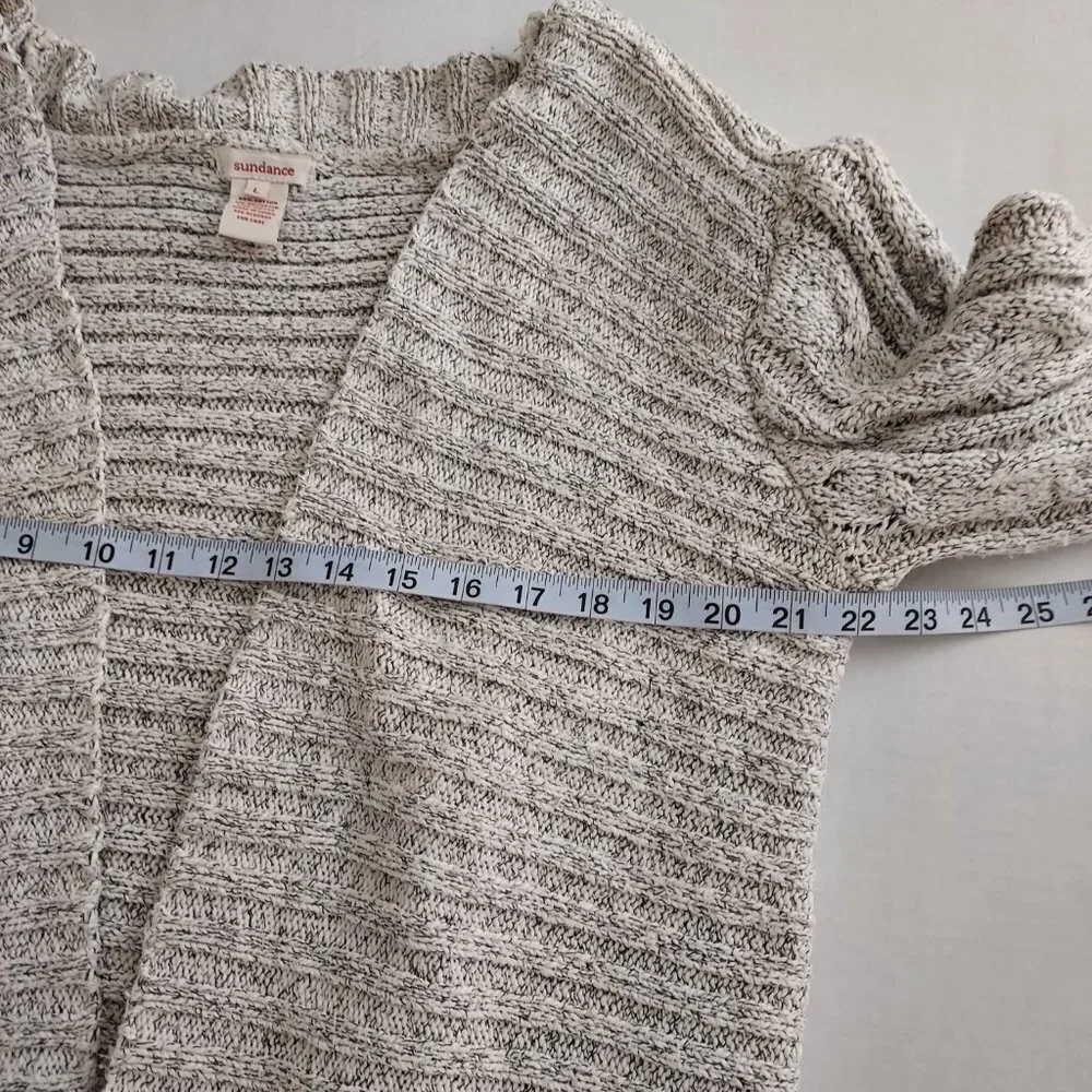 Sundance Chunky Knit Open Front 3/4 Sleeve Gray Cardigan Sweater